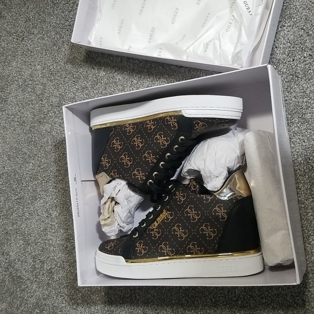 Guess Gw Flowurs Wedged Sneakers in Brown Multi 6M - Picture 2 of 10